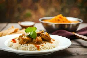 indisch Essen Curry mit Reis und Gemüse. KI-generiert foto