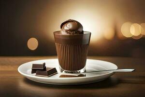 ein Schokolade Dessert mit ein Scoop von Eis Creme. KI-generiert foto