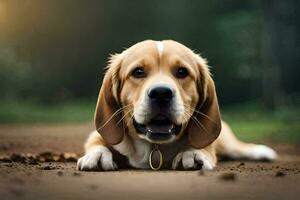 ein Beagle Hund Verlegung auf das Boden. KI-generiert foto