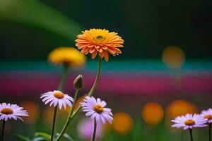 Orange und Gelb Blumen im ein Feld. KI-generiert foto