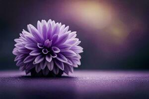 ein lila Blume sitzt auf ein Tisch. KI-generiert foto