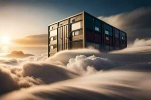 ein Haus im das Wolken mit ein Sonne Rahmen hinter Es. KI-generiert foto