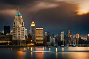 das Manhattan Horizont beim Dämmerung. KI-generiert foto