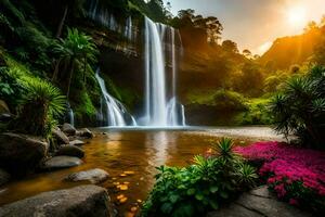 Tapeten, Natur, Wasserfall, Indonesien, Wasserfälle, Sonnenaufgang, Sonnenaufgang, Sonnenaufgang. KI-generiert foto