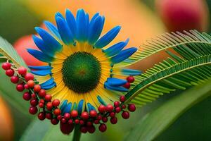 ein bunt Blume mit rot Beeren auf Es. KI-generiert foto