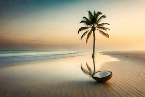 das Kokosnuss Baum auf das Strand. KI-generiert foto