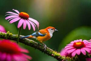Foto Hintergrund Blumen, das Himmel, Vögel, das Vogel, Blumen, das Himmel, Vogel,. KI-generiert