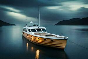 ein Boot ist schwebend im das Wasser beim Nacht. KI-generiert foto