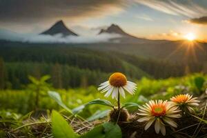 das Blumen sind im das Vordergrund von das Foto. KI-generiert foto