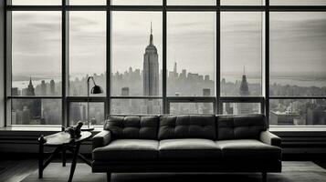 elegant Minimalismus Luxus Leben Zimmer im nyc generativ ai Kunst foto