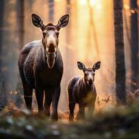 heiter Frühling generativ ai Bild von Elch Familie inmitten kanadisch Wildnis foto