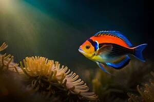 ein bunt Fisch ist Schwimmen im das Ozean. KI-generiert foto