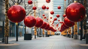 Weihnachten Dekorationen auf Stadt Straße foto