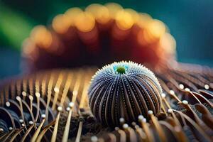 ein schließen oben von ein Blume mit ein Grün Center. KI-generiert foto