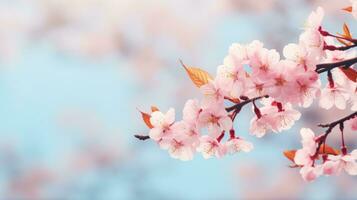 Sakura Blumen auf verschwommen Himmel Hintergrund groß Copyspace foto