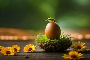 Foto Hintergrund Vogel, das Nest, das Eier, das Blumen, das Vogel, das Eier,. KI-generiert