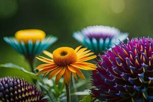 bunt Blumen sind gezeigt im ein Vase. KI-generiert foto