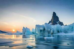 Foto Hintergrund das Himmel, Berge, Eisberge, das Sonne, das Berge, das Sonne,. KI-generiert
