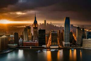 das Stadt Horizont beim Sonnenuntergang im Neu York. KI-generiert foto