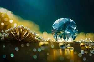 ein Diamant ist umgeben durch Perlen und Gold. KI-generiert foto