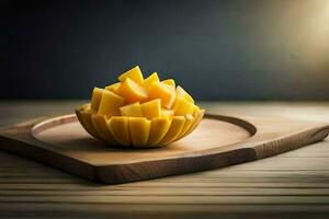 Mango auf ein hölzern Schneiden Tafel. KI-generiert foto