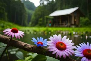 Blumen im das Wald Hintergrund. KI-generiert foto