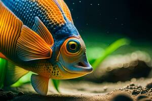 ein Fisch mit hell Blau Augen und Gelb Flossen. KI-generiert foto