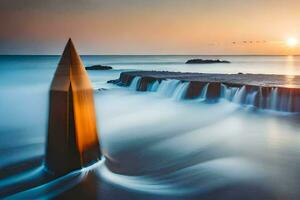 ein lange Exposition fotografieren von ein Wasser Brunnen im das Ozean. KI-generiert foto