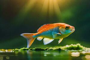 Foto Hintergrund das Himmel, Wasser, Fisch, Sonne, Licht, Grün, Wasser, Fisch,. KI-generiert