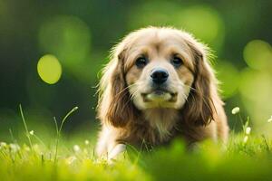 ein Hund Verlegung im das Gras. KI-generiert foto