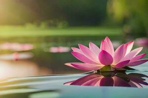 ein Rosa Lotus Blume schwebend im das Wasser. KI-generiert foto