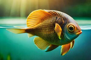 Fisch im das Wasser mit Sonnenlicht leuchtenden auf Es. KI-generiert foto