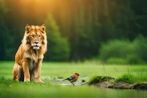 Löwe und Vogel Hintergrund. KI-generiert foto