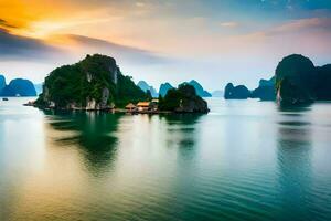 das schön Landschaft von Halong Bucht. KI-generiert foto