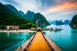 das Brücke zu Ha lange Bucht, Vietnam. KI-generiert foto