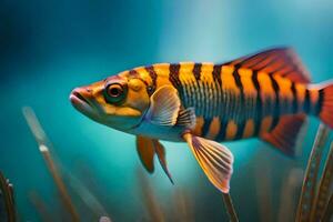 ein Fisch mit schwarz und Weiß Streifen Schwimmen im das Wasser. KI-generiert foto