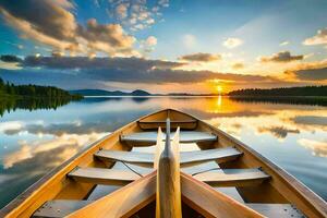 das Boot ist auf das Wasser beim Sonnenuntergang. KI-generiert foto