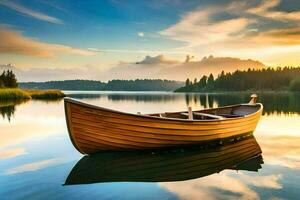 ein Boot auf das See. KI-generiert foto