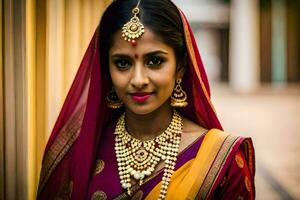 ein schön indisch Frau tragen traditionell Schmuck. KI-generiert foto