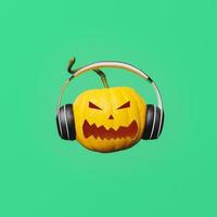 wütender Halloween-Kürbis mit Kopfhörern foto