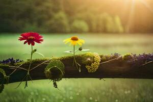 Foto Hintergrund das Himmel, Gras, Sonne, Blumen, das Feld, das Feld, das Feld. KI-generiert