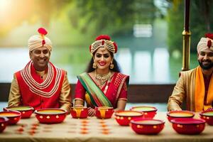 indisch Hochzeit Zeremonie mit Braut und Bräutigam. KI-generiert foto