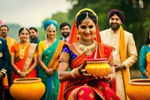 indisch Hochzeit Zeremonie im Bangalore. KI-generiert foto