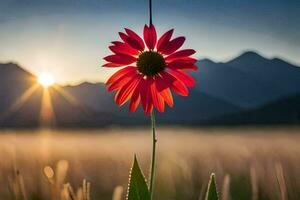 ein rot Blume steht im das Mitte von ein Feld. KI-generiert foto