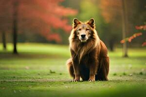 ein braun Hund Sitzung im das Gras. KI-generiert foto