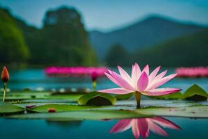 Rosa Lotus Blume im das Wasser. KI-generiert foto