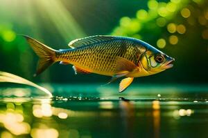 Fisch im das Wasser mit Sonnenlicht leuchtenden auf Es. KI-generiert foto