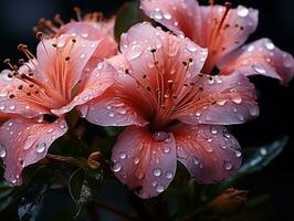 Rosa Blumen mit Regen Tropfen auf oben ai generativ foto