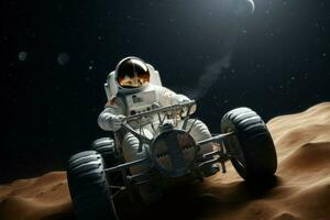 Astronaut Fahren Auto auf Planet. generieren ai foto