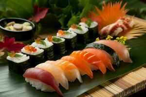 köstlich Sortiment Sushi. generieren ai foto